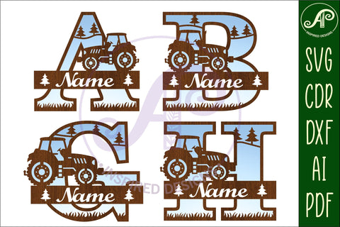 Tractor monogram letter Name signs SVG 3 layer design bundle SVG APInspireddesigns 