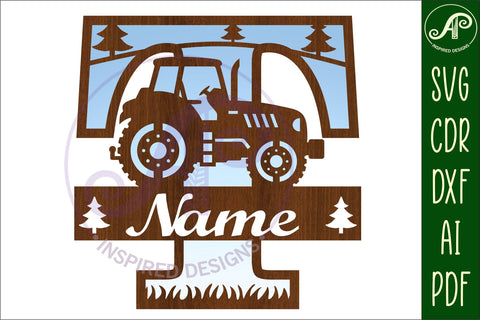 Tractor monogram letter Name signs SVG 3 layer design bundle SVG APInspireddesigns 