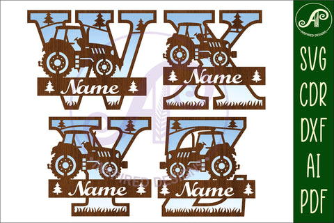 Tractor monogram letter Name signs SVG 3 layer design bundle SVG APInspireddesigns 