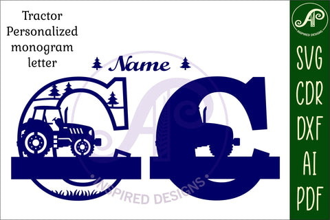 Tractor Monogram SVG Letter C Cut File SVG APInspireddesigns 