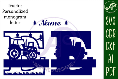 Tractor Monogram SVG Letter E Cut File SVG APInspireddesigns 