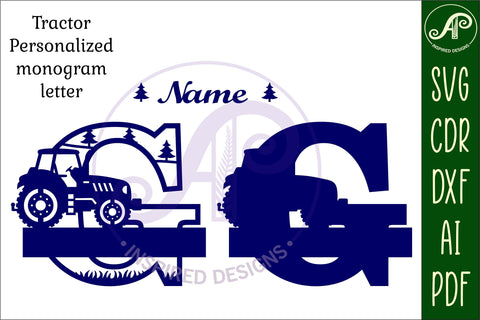 Tractor Monogram SVG Letter G Cut File SVG APInspireddesigns 