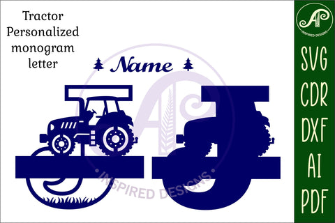 Tractor Monogram SVG Letter J Cut File SVG APInspireddesigns 