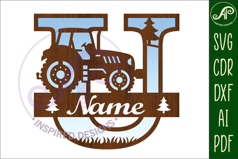 Tractor Monogram SVG Letter U Cut File SVG APInspireddesigns 