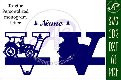 Tractor Monogram SVG Letter V Cut File SVG APInspireddesigns 