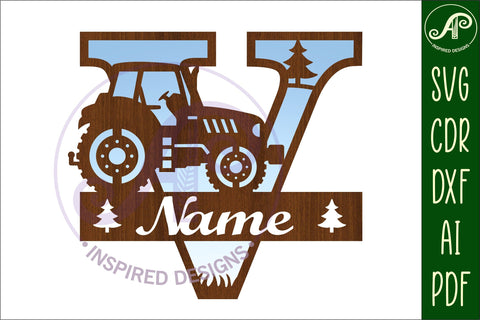 Tractor Monogram SVG Letter V Cut File SVG APInspireddesigns 