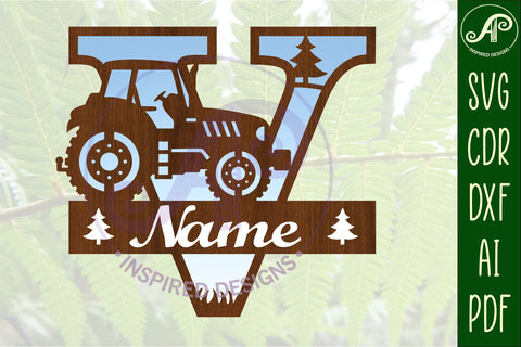 Tractor Monogram SVG Letter V Cut File SVG APInspireddesigns 