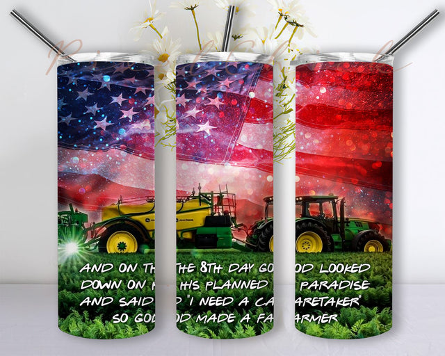 Tractor with American Flag 20 oz Skinny Tumbler, Farmer Tractor Tumbler Design, Digital Download, Farmer Tractor 20oz Skinny Sublimation Sublimation PixelChick 