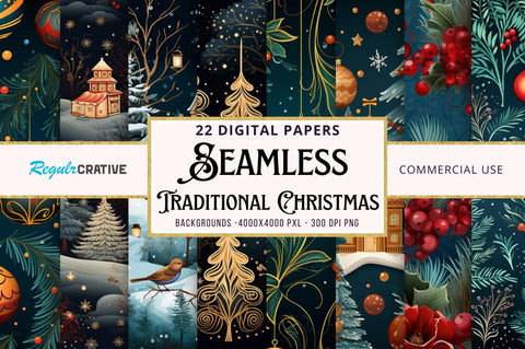 Traditional Christmas Seamless Patterns Sublimation Regulrcrative 