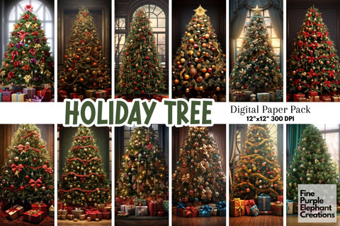 Traditional Christmas Tree | Holiday Background Digital Pattern Fine Purple Elephant Creations 
