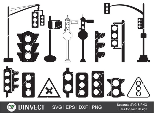 Traffic Light SVG, Traffic Light bundle, Traffic Light Clipart, Traffic Light Silhouette, Cut File, Silhouette Studio, Cutting Machine, Cameo, Vinyl Designs, Iron On Decals SVG Dinvect 