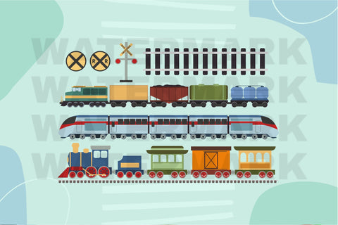 Train Set Clip Art, Trains Graphic Bundle SVG Digital Good Things 