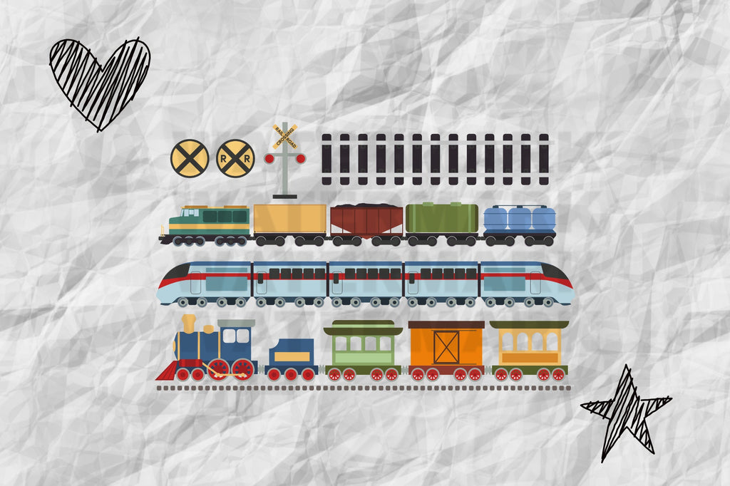 Train Set Clip Art, Trains Graphic Bundle - So Fontsy