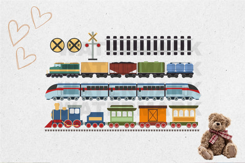 Train Set Clip Art, Trains Graphic Bundle SVG Digital Good Things 