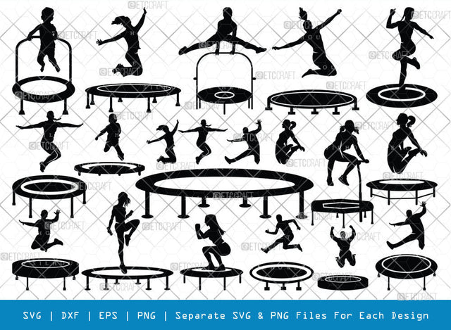 Trampoline SVG, jumping Silhouette, Kids Jumping Svg, Jumping Svg, Jumping People Svg, Jumping Children Svg, Sports Svg, Fitness Svg, Trampoline Bundle SVG ETC Craft 