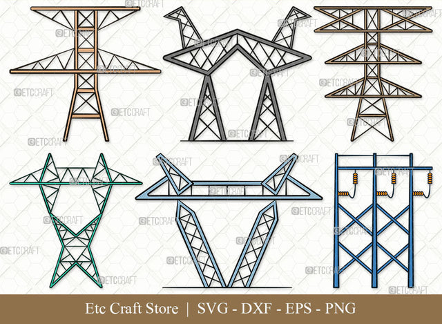Transmission Tower SVG, Tower Clipart, Power Lines Svg, Electricity Tower Svg, Electrical Lines Svg, Wireless Tower Svg, Voltage Power Line Svg, Tower Bundle SVG ETC Craft 