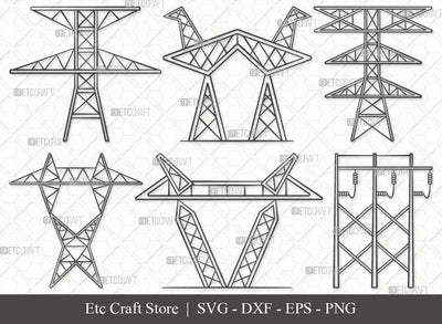 Transmission Tower SVG, Tower Outline, Power Lines Svg, Electricity Tower Svg, Electrical Lines Svg, Wireless Tower Svg, Voltage Power Line Svg, Tower Bundle SVG ETC Craft 
