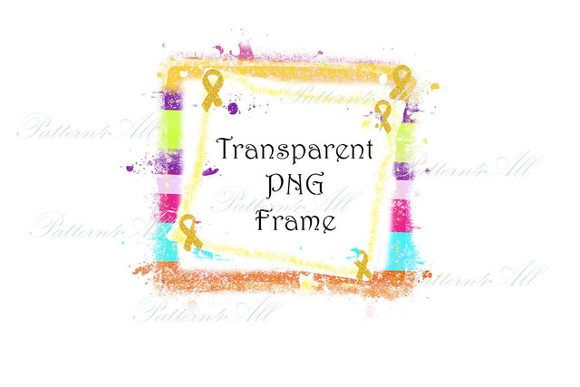Transparent Frame Png,Childhood Cancer,Gold Ribbon PNG,Childhood Cancer Awareness,Colorful Childhood Cancer Frame,Sublimation element PNG 3D Paper ArtStudio 
