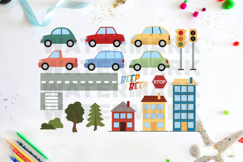 Transportation Clip Arts Set, City Traffic Bundle SVG Digital Good Things 