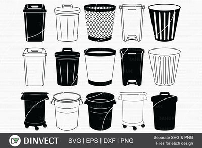 Trash Bin bundle SVG, Rubbish bin Silhouette, Trash Can Clipart, Trash Sign png, Trash Bin Clipart, Trash Bin Silhouette, Trash Bin Vector, Trash Bin bundle SVG Dinvect 