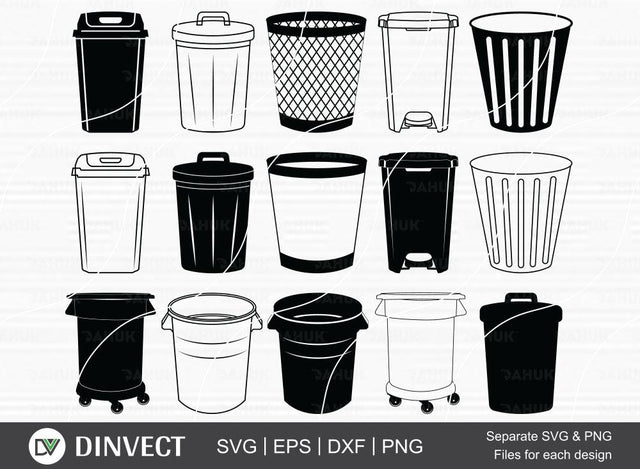 Trash Bin bundle SVG, Rubbish bin Silhouette, Trash Can Clipart, Trash Sign png, Trash Bin Clipart, Trash Bin Silhouette, Trash Bin Vector, Trash Bin bundle SVG Dinvect 