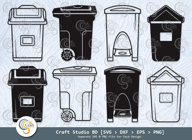 Trash Bin Silhouette, Trash Bin SVG, Garbage Bin Svg, Trash Svg, Garbage Svg, Rubbish Bin Svg, Trash Bin Bundle SVG ETC Craft 