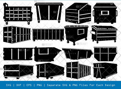 Trash Container Silhouette, Trash Container SVG, Trash Can Svg, Trash Bin Svg, Dumpster Svg, Trash Container Bundle, SB00896 SVG ETC Craft 