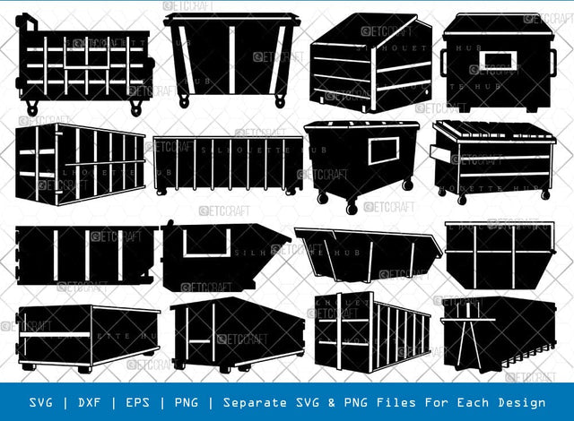 Trash Container Silhouette, Trash Container SVG, Trash Can Svg, Trash Bin Svg, Dumpster Svg, Trash Container Bundle, SB00896 SVG ETC Craft 