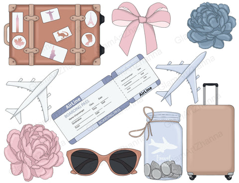 Travel Clipart Collection | Trip Illustration Set SVG GlamArtZhanna 