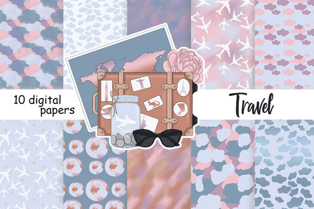 Travel Digital Paper | Airplane Pattern Digital Pattern GlamArtZhanna 