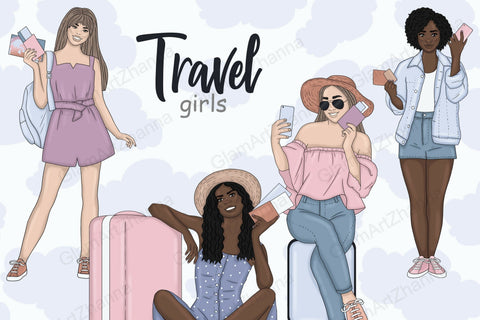 Travel Girl Clipart | Planner Girl Graphics Set SVG GlamArtZhanna 