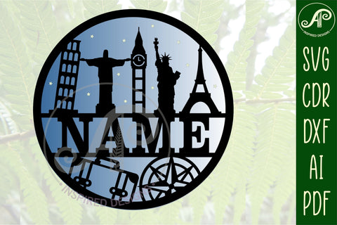 Travel name sign svg laser cut template SVG APInspireddesigns 
