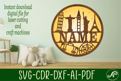 Travel name sign svg laser cut template SVG APInspireddesigns 