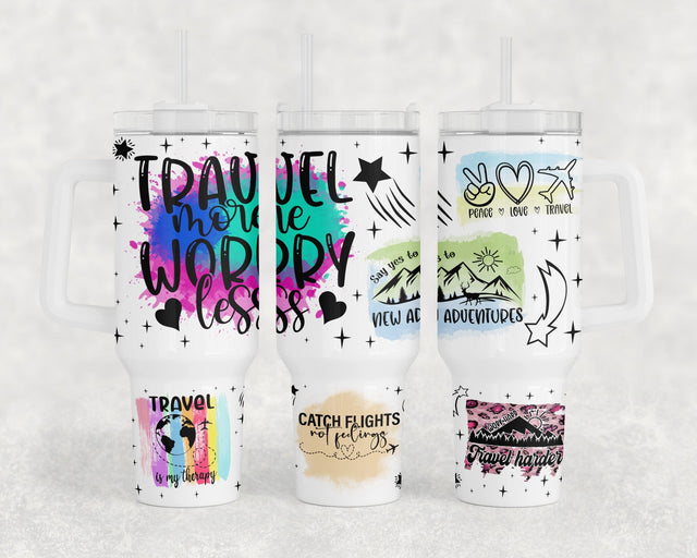 Travel Quotes 40oz Tumbler Wrap, Travel Sayings 40oz Quencher Tumbler Sublimation Design, Peace Love Travel Tumbler PNG File Sublimation HappyDesignStudio 