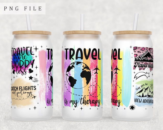 Travel Quotes Libbey Glass Can Wrap, 16oz Glass Can Sublimation Design, Travel Sayings Can PNG File Sublimation HappyDesignStudio 