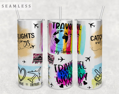 Travel Quotes Tumbler Wrap, 20 Oz Skinny Tumbler Travel Sayings Sublimation Design, Seamless Travel Tumbler PNG Sublimation HappyDesignStudio 