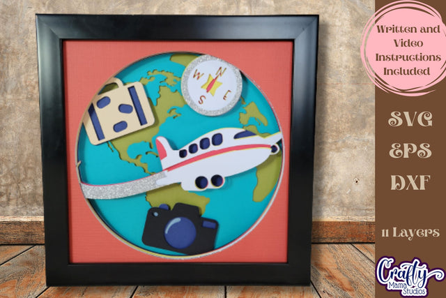 Travel Svg Shadow Box, 3D Layered World Traveler Cut File SVG Crafty Mama Studios 
