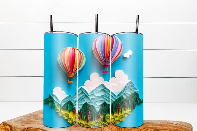 Travel tumbler wrap / 3d quilling Hot air balloon png Sublimation Angelina Semenova 