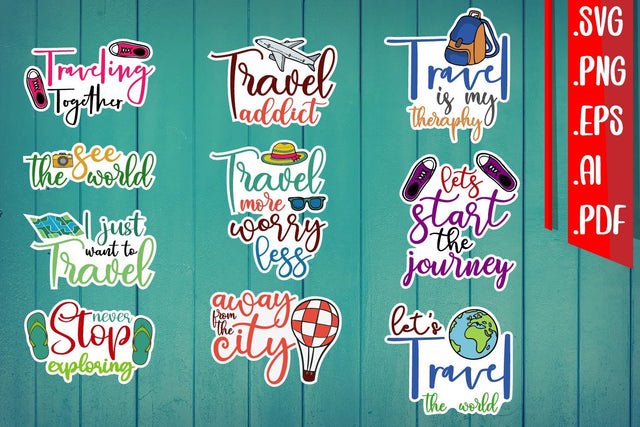 Traveler Addict Sticker | 10 Designs SVG zafrans studio 