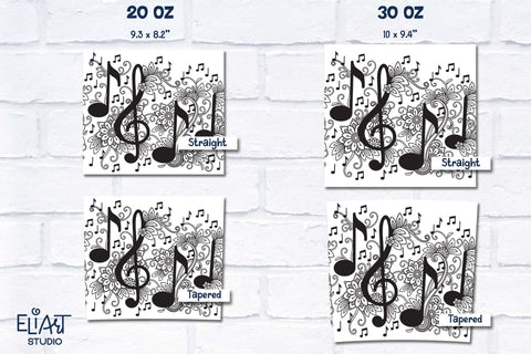 Treble Clef Tumbler Wrap, Floral Music Notes Sublimation. Sublimation Elinorka 