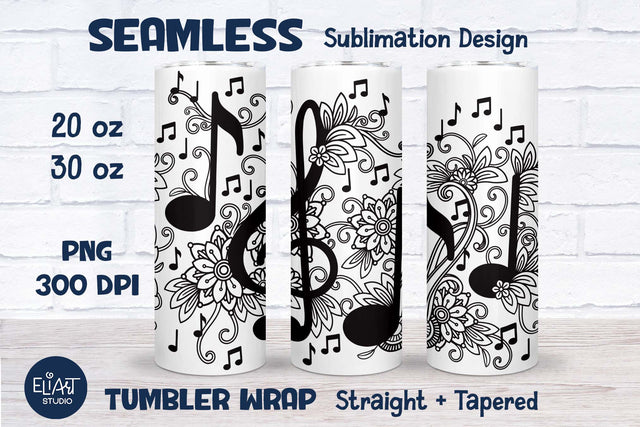 Treble Clef Tumbler Wrap, Floral Music Notes Sublimation. Sublimation Elinorka 