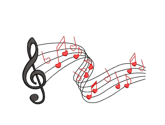 Treble Clef with Heart Notes, Valentine Machine Embroidery Design Embroidery/Applique DESIGNS Canada Embroidery 