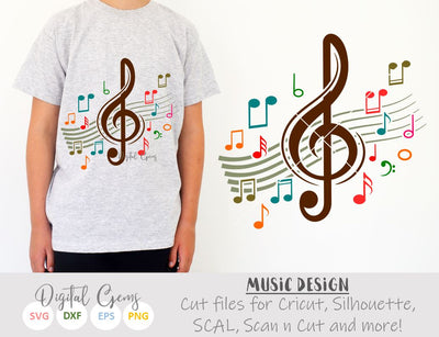 Treble clef with music notes design. SVG / DXF / EPS / PNG files SVG Digital Gems 