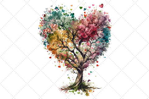 Tree Heart Floral Watercolor Clipart Bundle, Sublimation, Heart Tree Sublimation FloridPrintables 
