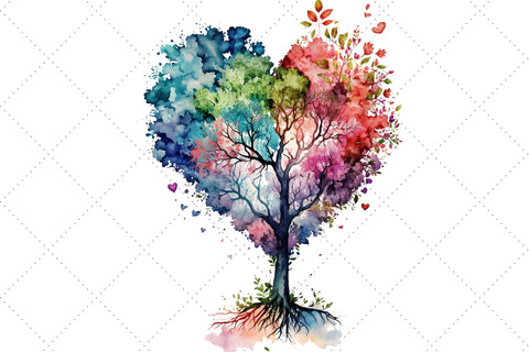 Tree Heart Floral Watercolor Clipart Bundle, Sublimation, Heart Tree Sublimation FloridPrintables 
