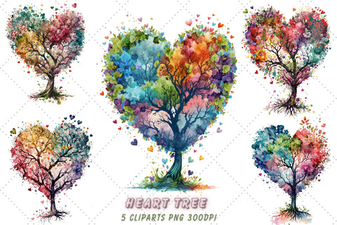 Tree Heart Floral Watercolor Clipart Bundle, Sublimation, Heart Tree Sublimation FloridPrintables 
