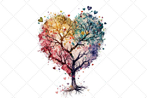 Tree Heart Floral Watercolor Clipart Bundle, Sublimation, Heart Tree Sublimation FloridPrintables 