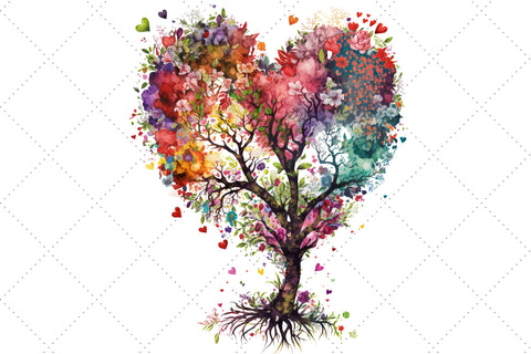 Tree Heart Floral Watercolor Clipart Bundle, Sublimation, Heart Tree Sublimation FloridPrintables 