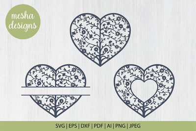 Tree heart svg cut file - Split tree heart monogram svg SVG DIYCUTTINGFILES 