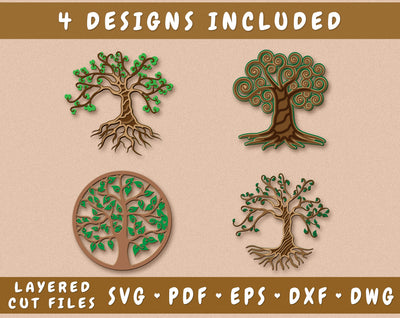 Tree Of Life 3D SVG Bundle, 4 Designs, Family Tree Laser SVG Cut Files, Tree of Life Glowforge Files SVG HappyDesignStudio 